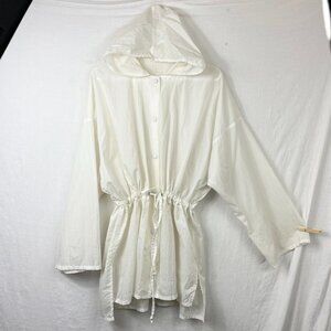 Vintage Oversized Hooded Windbreaker Womens XL Snap Front Baggy‎ Sheer Nylon